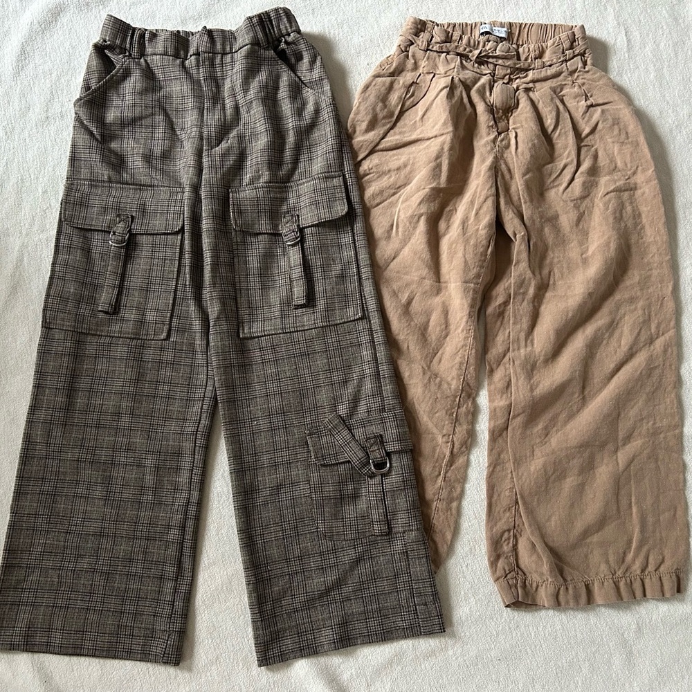 Zara Kids Casual Bottoms - Plaid Brown and Solid Tan